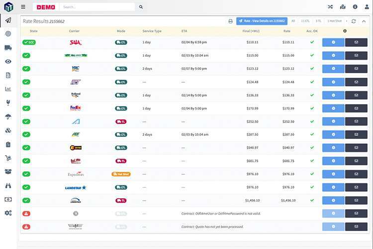 FreightWise TMS - carrier rate quotes